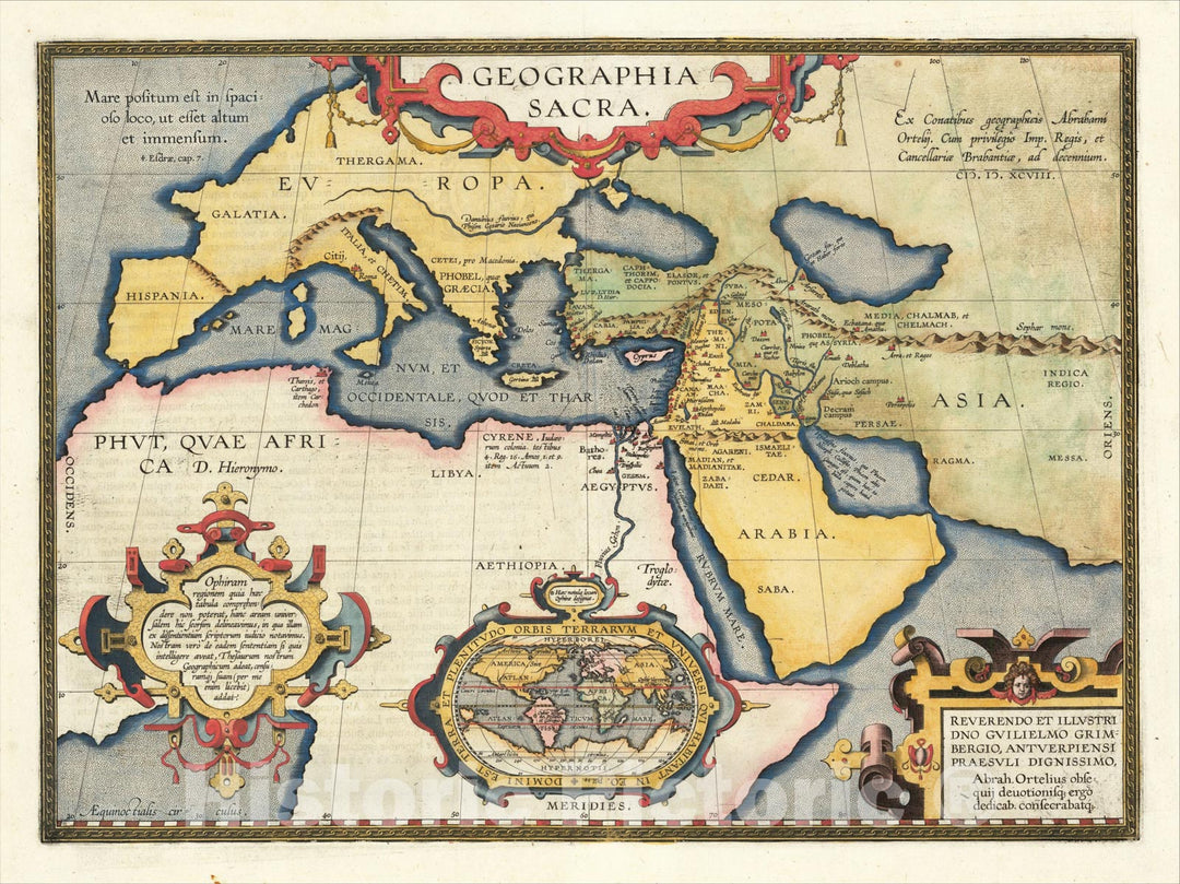 Historic Map : Geographia Sacra (Modern World Map Inset), c1612, Abraham Ortelius, Vintage Wall Art