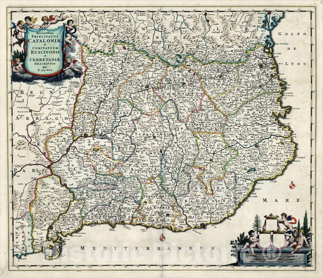 Historic Map : Accuratissima Principatus Cataloniae et Comitatuum Ruscinonis et Cerrataniae Descriptio, c1688, , Vintage Wall Art