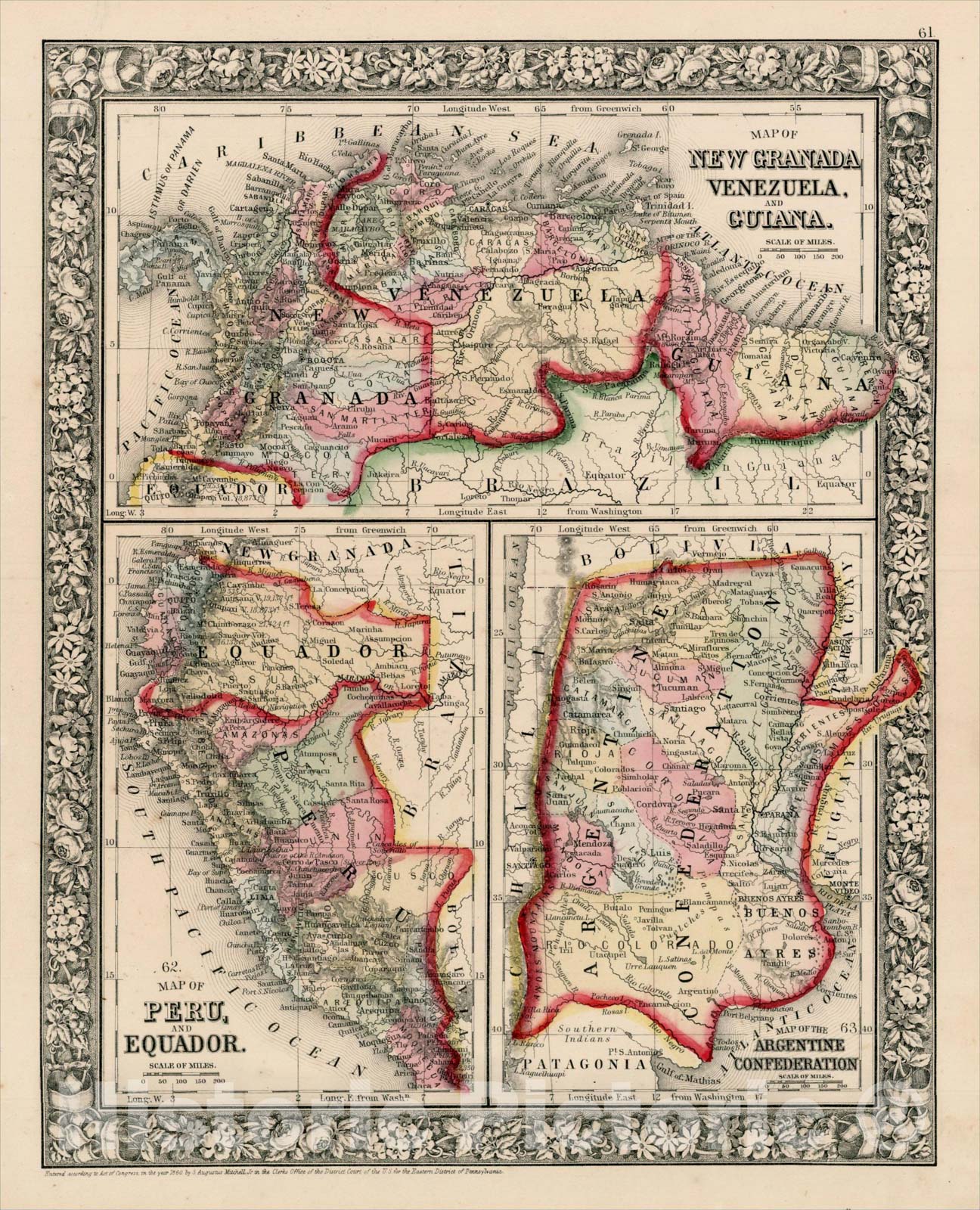 Historic Map : Map Of New Granada, Venezuela, And Guiana With [Peru And Equador And The Argentine Confederation], 1864, Samuel Augustus Mitchell Jr., Vintage Wall Art