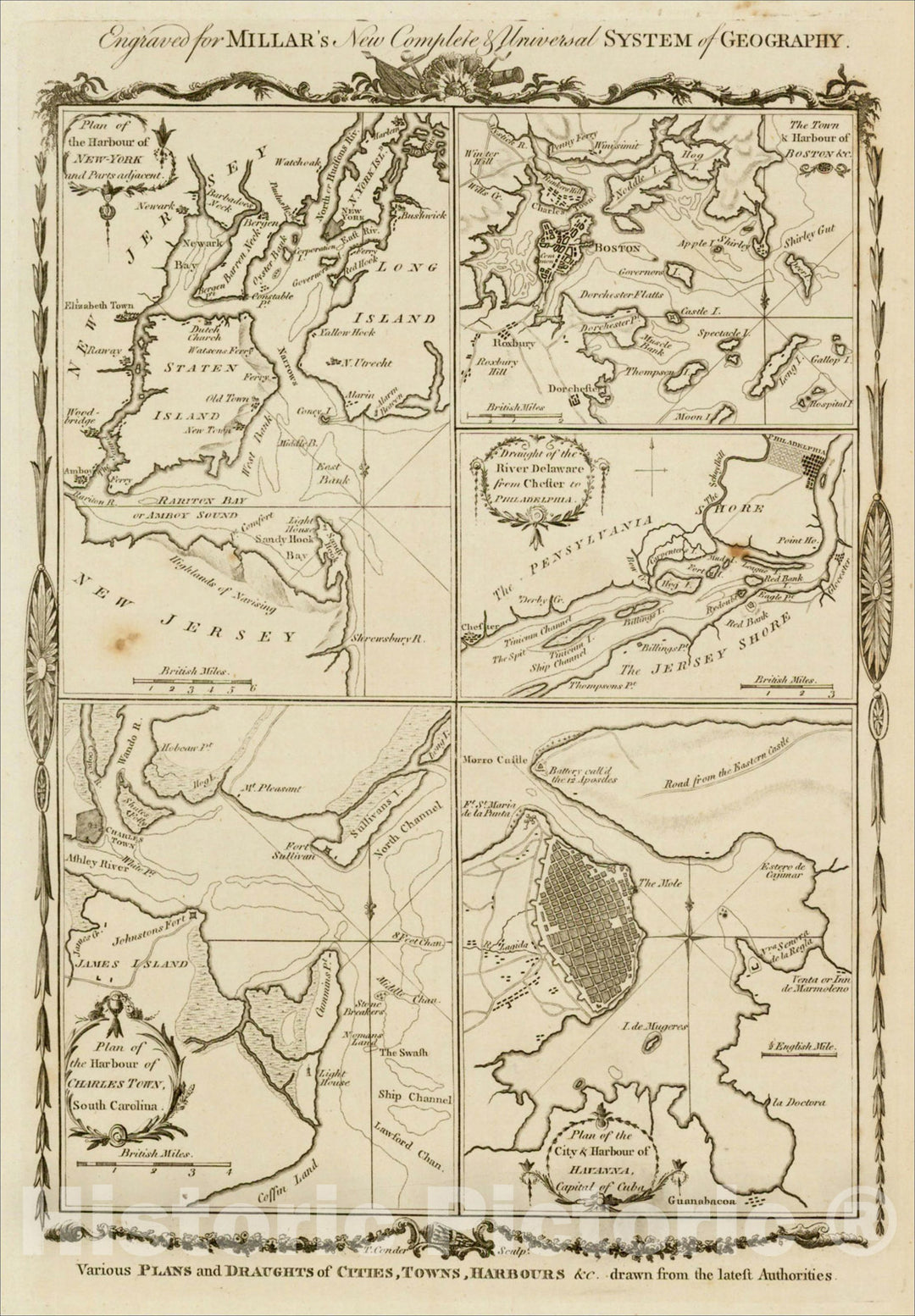 Historic Map : Various Plans and Draughts of Cities, Towns, Harbours &c, [New York, Boston, Charleston, Delaware River to Philadelphia & Havana], 1779, v3, Vintage Wall Art