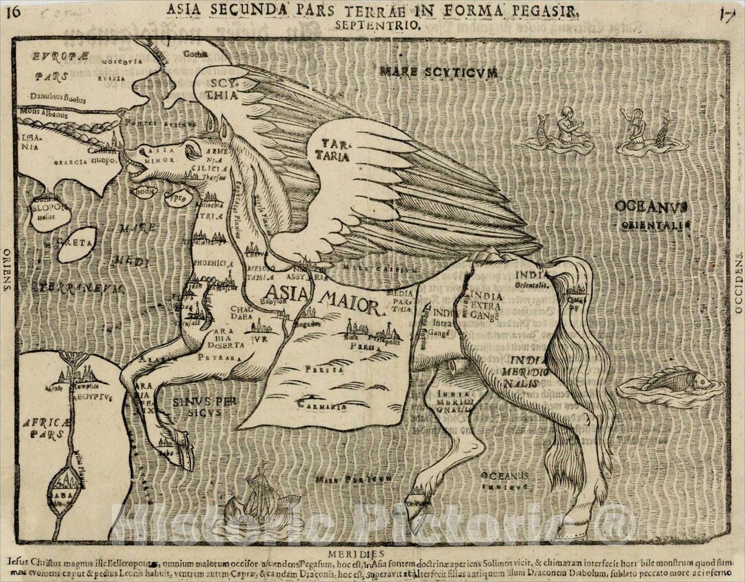 Historic Map : Asia Secunda Pars Terrae in Forma Pegasi [Asia in the Form of Pegasus], 1581, , Vintage Wall Art