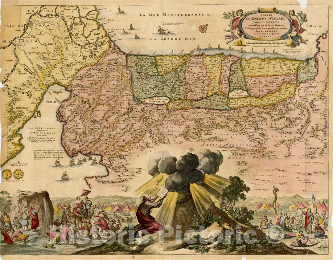 Historic Map : Sortie Des Enfans D'Israel Hors D'Egypte leur passage par Mer Rouge Le Voyage qu'ils sirent, c1700, Anonymous, Vintage Wall Art