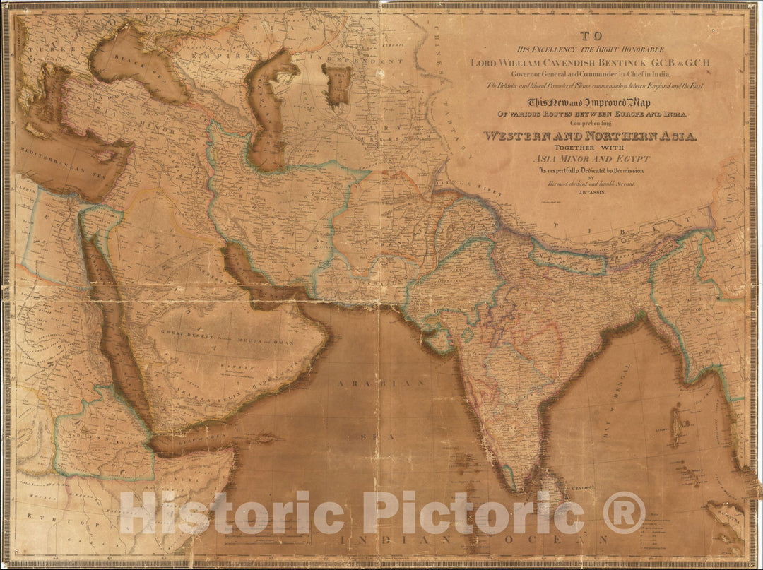 Historic Map : Various Routes between Europe and India, Comprehending Western and Northern Asia, Together with Asia Minor and Egypt, 1834, Jean-Baptiste Tassin, Vintage Wall Art