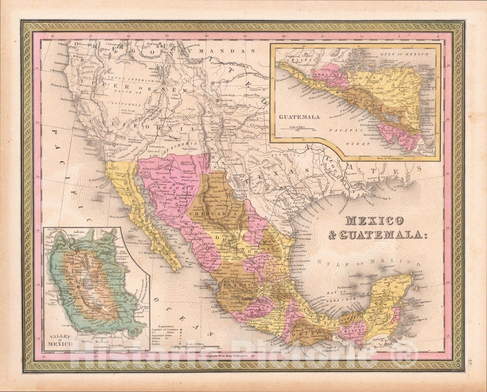 Historic Map : Mexico and Guatemala [Showing Republic of Texas], 1845, Henry Schenk Tanner, Vintage Wall Art