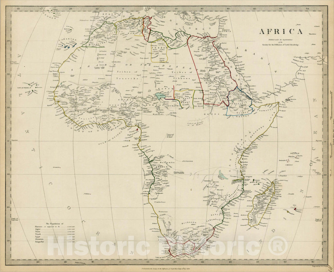 Historic Map : Africa, 1839, Society for the Diffusion of Useful Knowledge, Vintage Wall Art