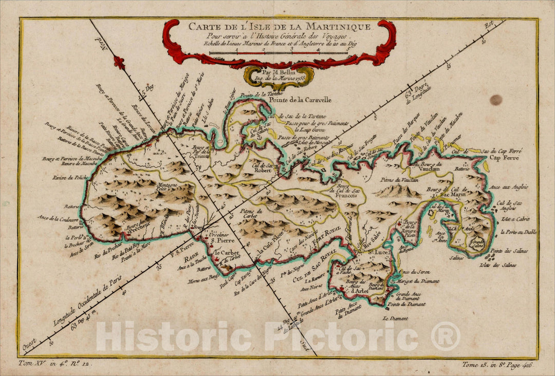 Historic Map : Carte De L'Isle De La Martinique, 1758, 1758, , Vintage Wall Art