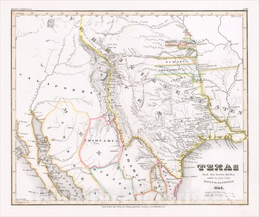 Historic Map : (Republic of Texas) Texas Nach den besten Quellen entw. U. Gez. Vom Hauptm. Radefeld. 1846., 1846, Joseph Meyer, v2, Vintage Wall Art