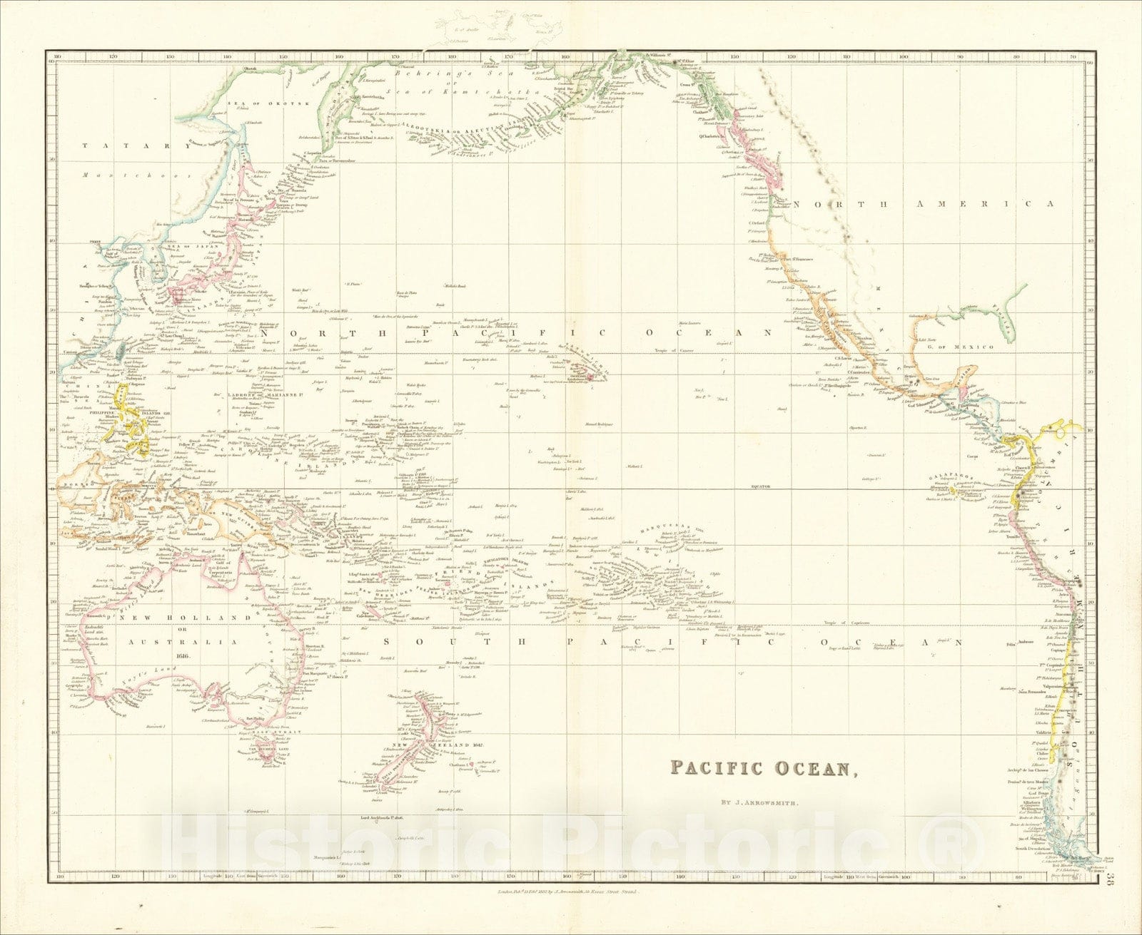 Historic Map : Pacific Ocean, By J. Arrowsmith, 1832, John Arrowsmith, Vintage Wall Art