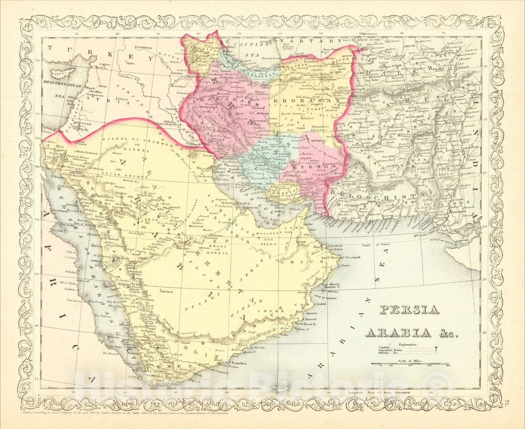 Historic Map : Persia Arabia andc., 1857, Charles Desilver, Vintage Wall Art