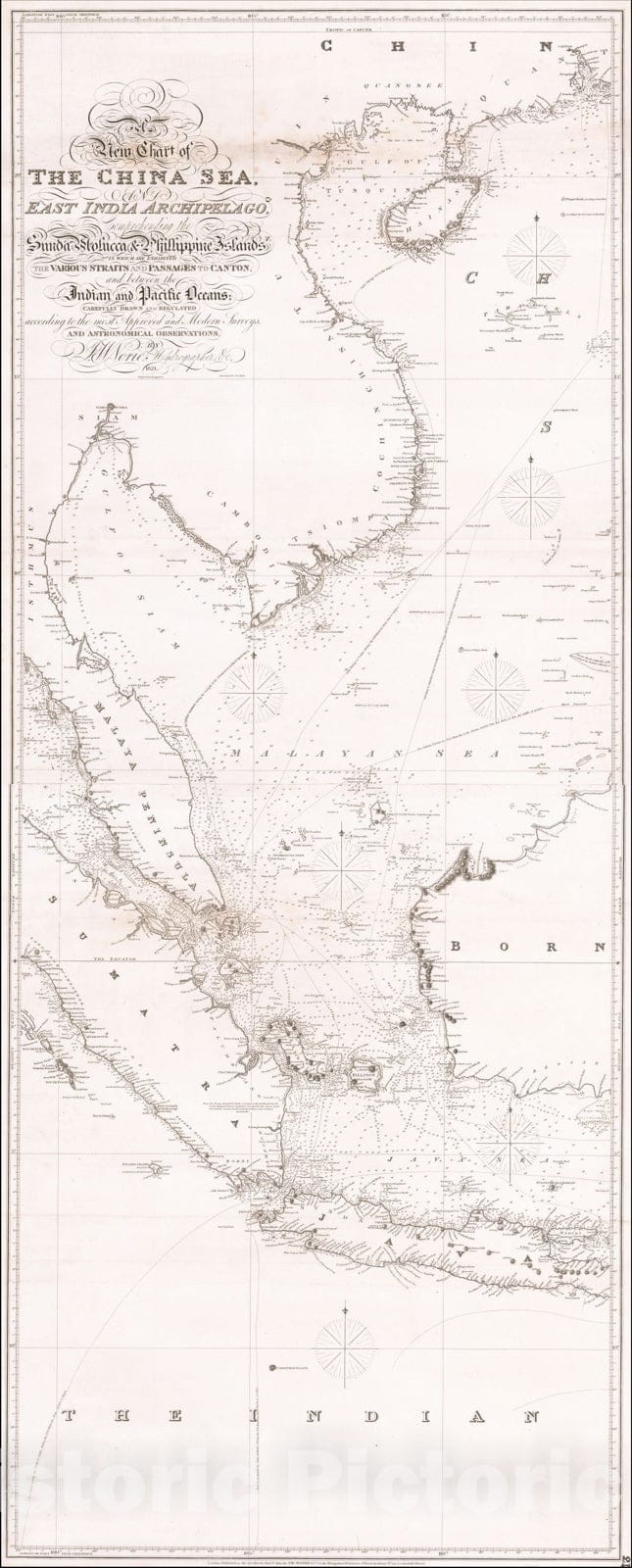 Historic Map : Chart of the China Sea, and India Archipelago, Phillippine Islands in which are exhibited Passages to Canton, Indian and Pacific Oceans, 1821, Vintage Wall Art