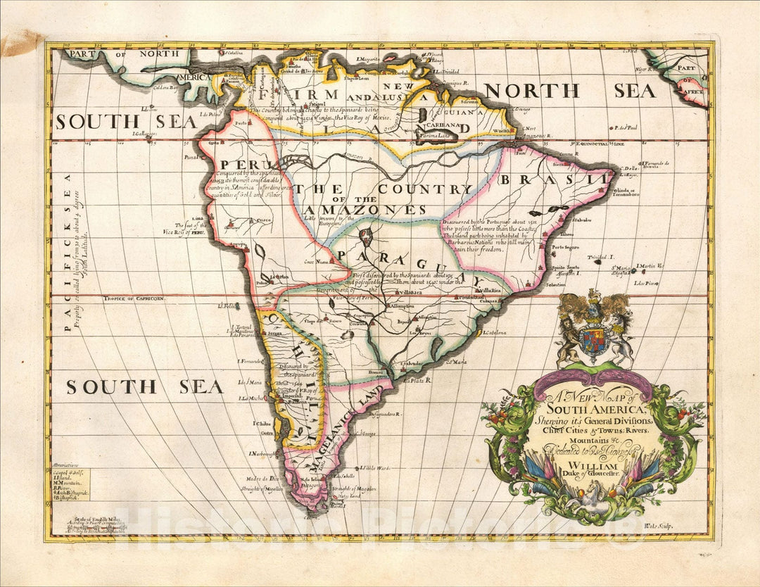 Historic Map : A New Map of South America, Chief Cities & Towns; Rivers, Mountains, 1700, Edward Wells, Vintage Wall Art