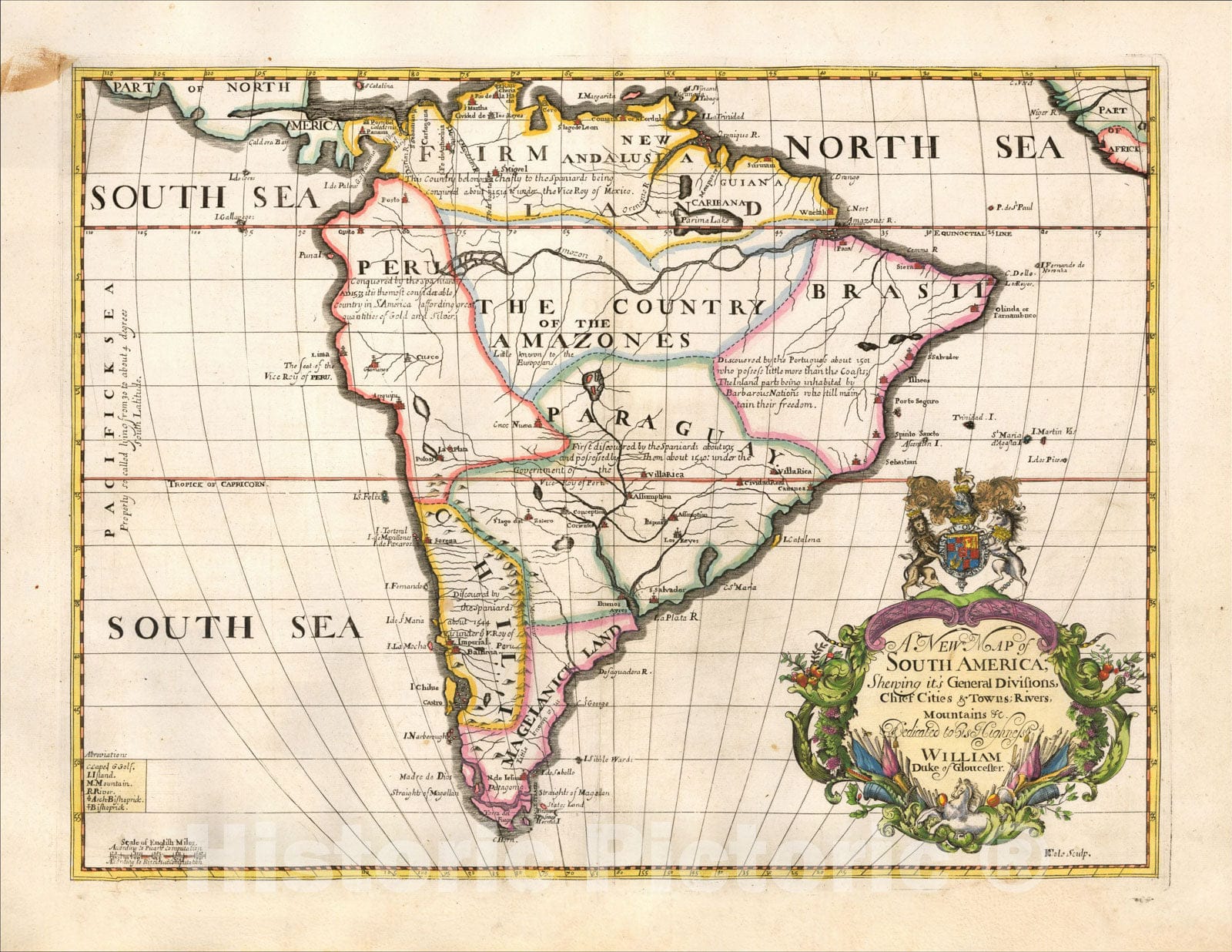 Historic Map : A New Map of South America, Chief Cities & Towns; Rivers, Mountains, 1700, Edward Wells, Vintage Wall Art