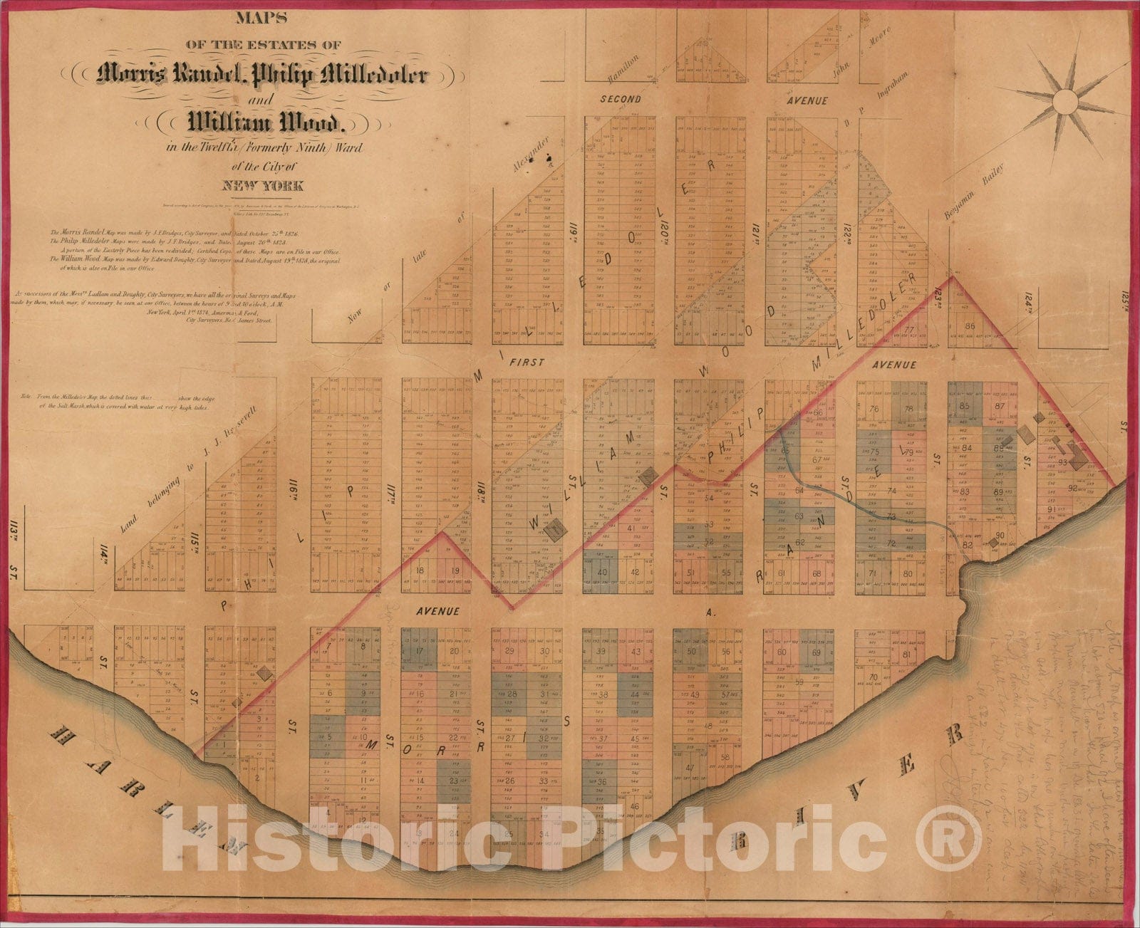 Historic Map : Maps of the Estates of Morris Randel, Philip Milledoler and William Wood. in the Twelfth (formerly Ninth) Ward of the City of New York, 1874, , Vintage Wall Art