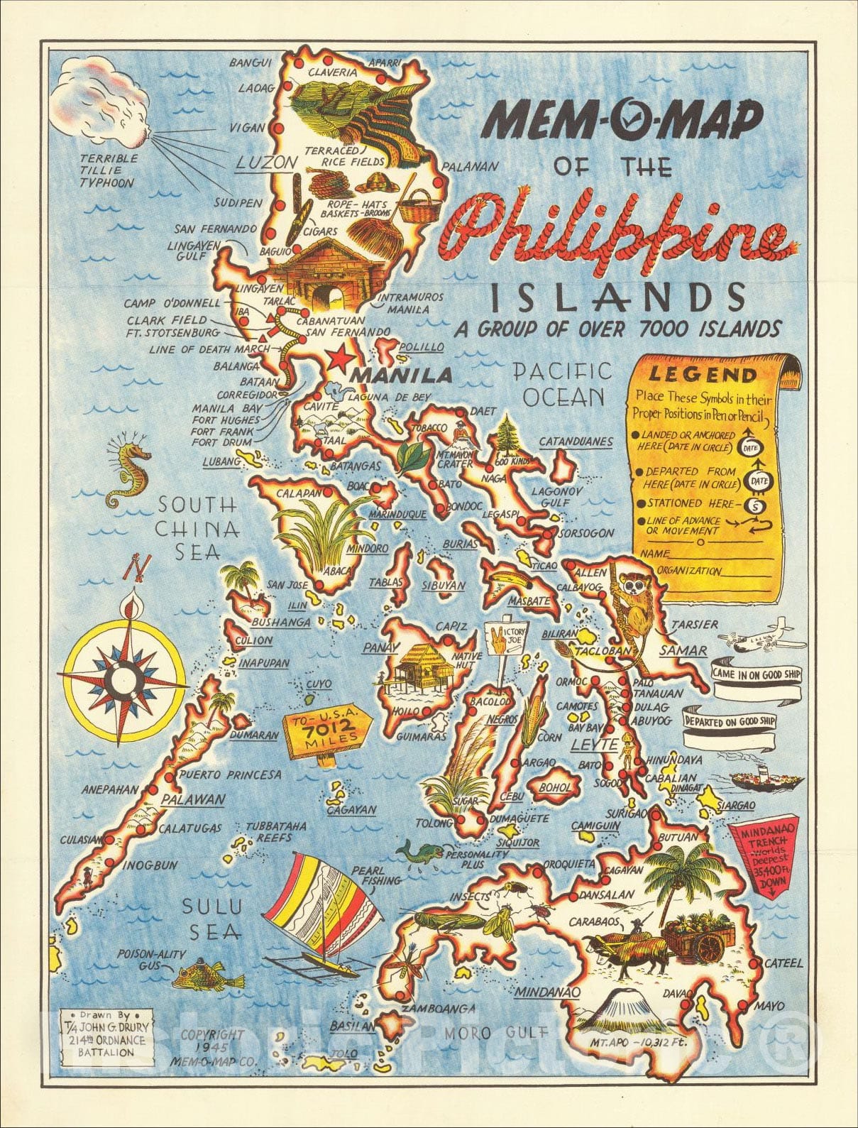 Historic Map : Mem-O-Map of the Philippine Islands A Group of Over 7000 Islands, 1945, John G. Drury, v2, Vintage Wall Art