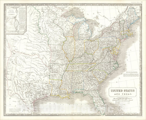 Historic Map : [Shows Republic of Texas] United States and Texas, 1845, Alexander Keith Johnston, Vintage Wall Art