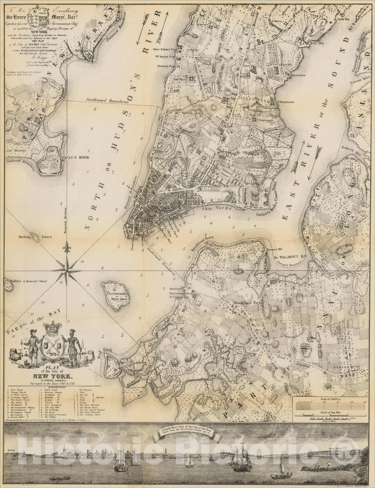 Historic Map : Plan of the City of New York, In North America. Surveyed in the Years 1766 & 1767., 1770, Valentine's Manual, v2, Vintage Wall Art