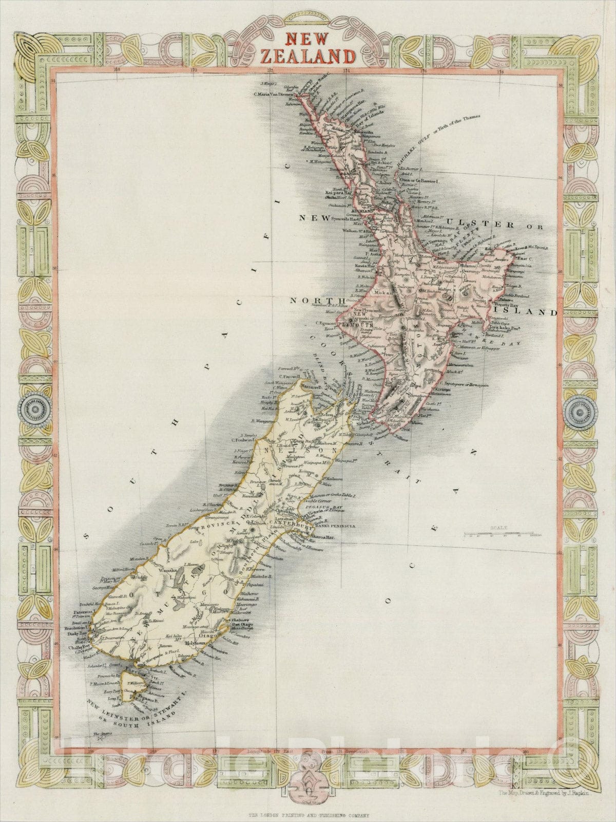 Historic Map : New Zealand, c1850, John Rapkin, v4, Vintage Wall Art