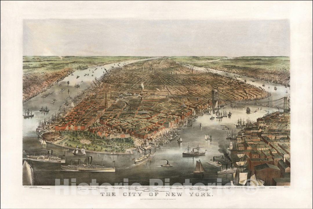 Historic Map : The City of New York., c1870, Nathaniel Currier, Vintage Wall Art