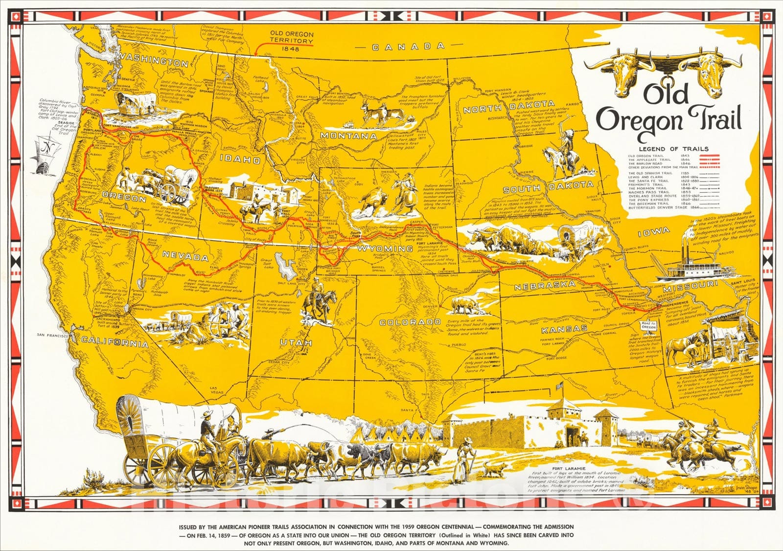 Historic Map : Old Oregon Trail, 1948, Irvin Shope, Vintage Wall Art