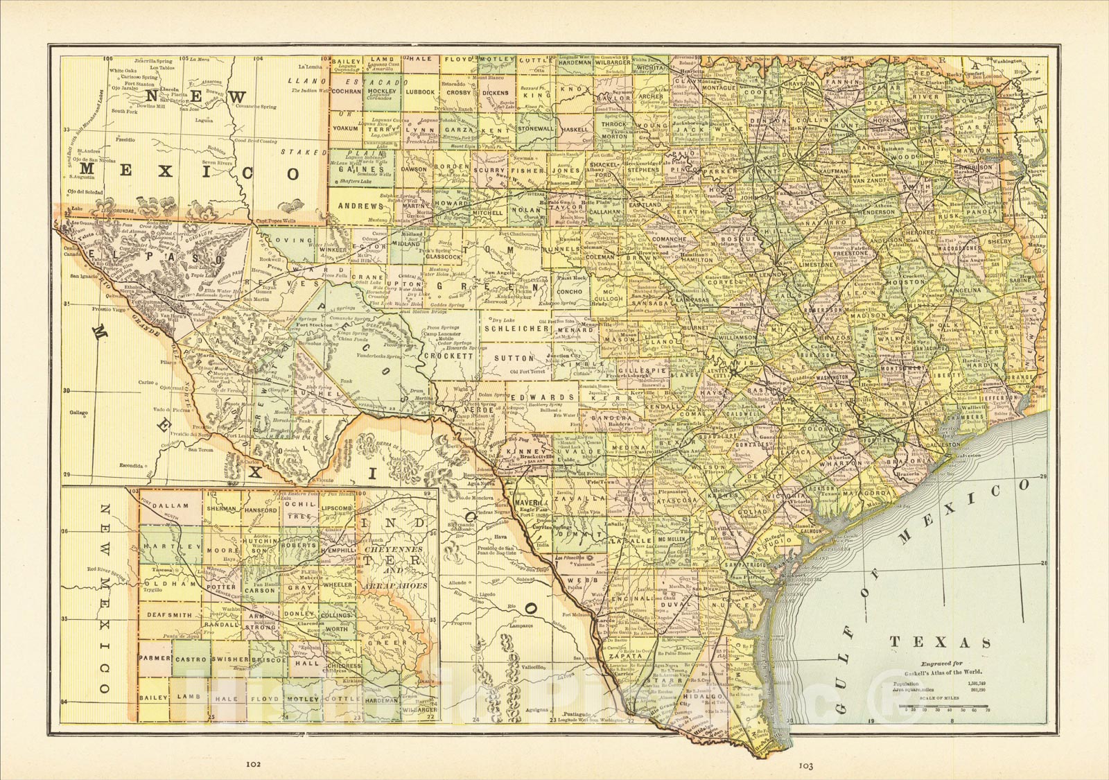 Historic Map : Texas, 1892, Gaskell, Vintage Wall Art