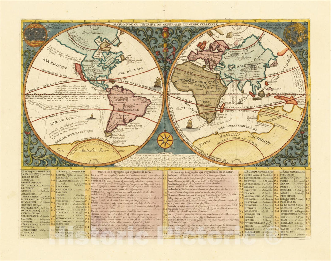 Historic Map : Mapmonde ou Description Genrale Du Globe Terrestre (Australia connected to Antarctica), 1719, Henri Chatelain, v4, Vintage Wall Art