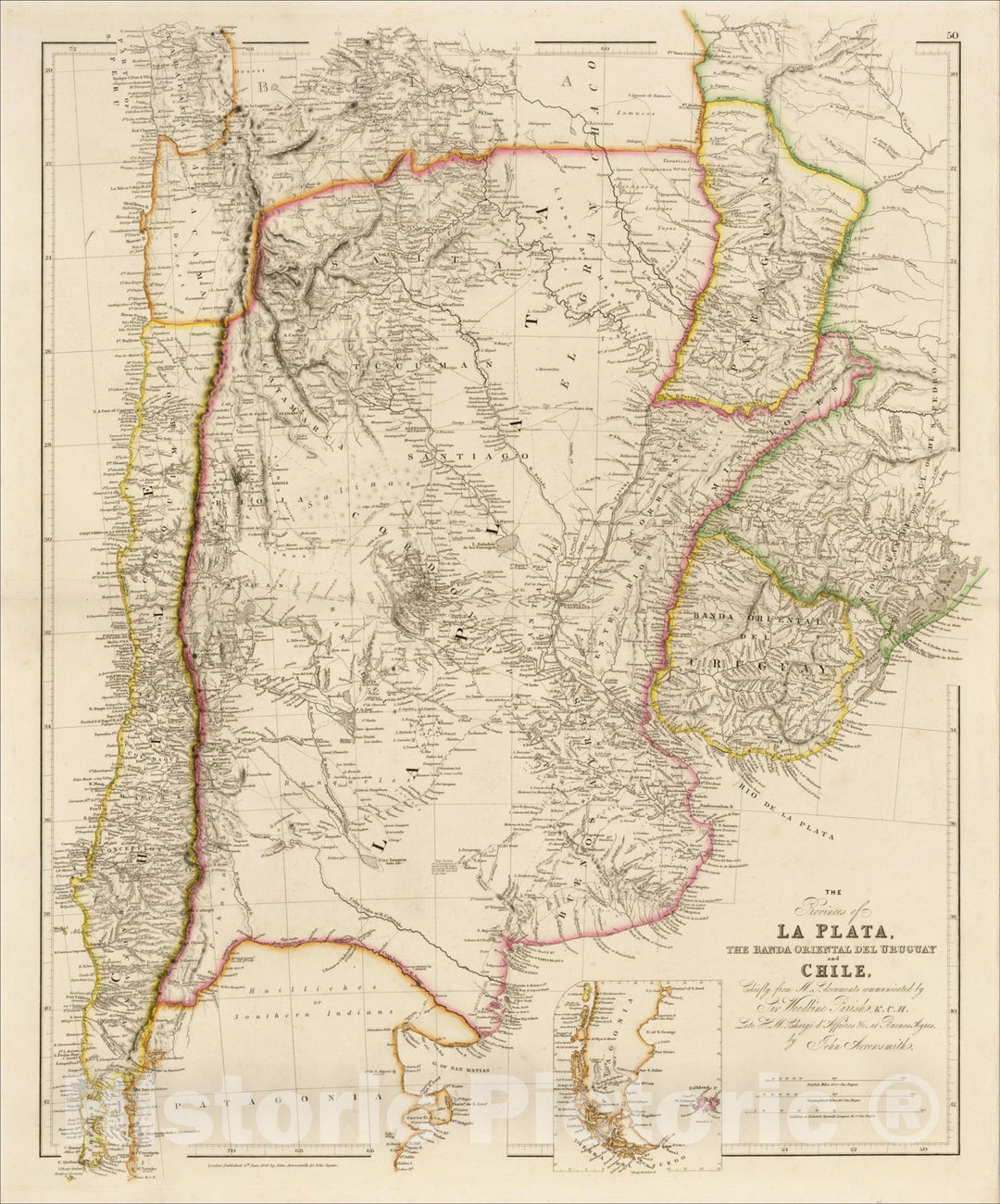 Historic Map : The Provinces of La Plata, The Banda Oriental Del Uruguay and Chile, 1842, John Arrowsmith, Vintage Wall Art