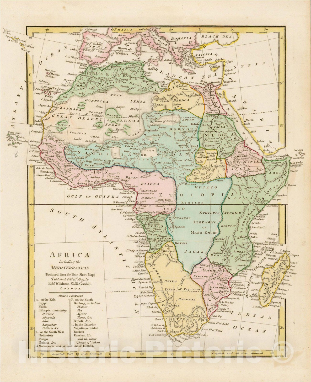 Historic Map : Africa including the Mediterranean (Reduced from the Four Sheet Map), 18, 1809, Robert Wilkinson, v3, Vintage Wall Art