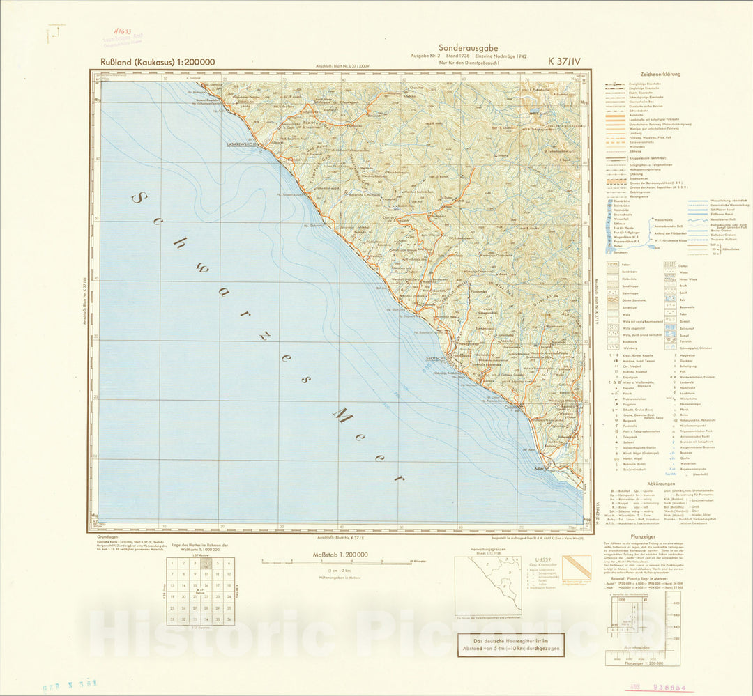 Historic Map : (Second World War - Soviet Union) Ru?and (Kaukasus) 1:200000, 1942, General Staff of the German Army, Vintage Wall Art