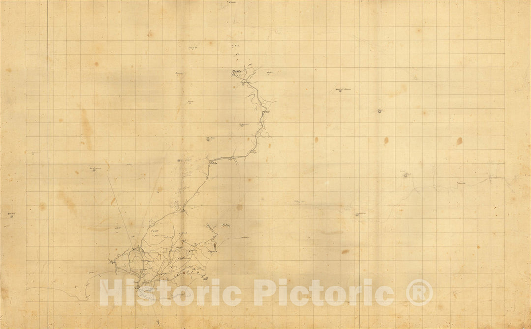 Historic Map : (Manuscript Map - Algiers - Colea - Blida - Medea, Algeria), c1840, , Vintage Wall Art