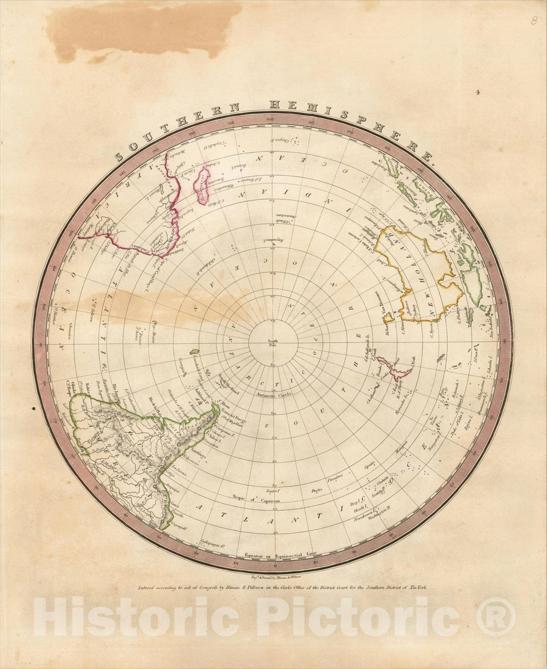 Historic Map : Southern Hemisphere, 1836, David Hugh Burr, Vintage Wall Art