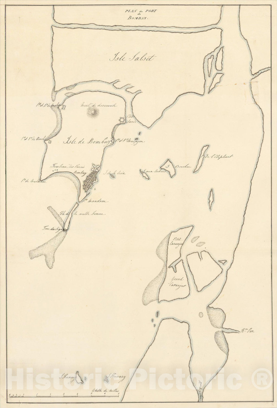 Historic Map : [Manuscript Map of Bombay Harbor] Plan du Port de Bombay, c1830, Anonymous, Vintage Wall Art