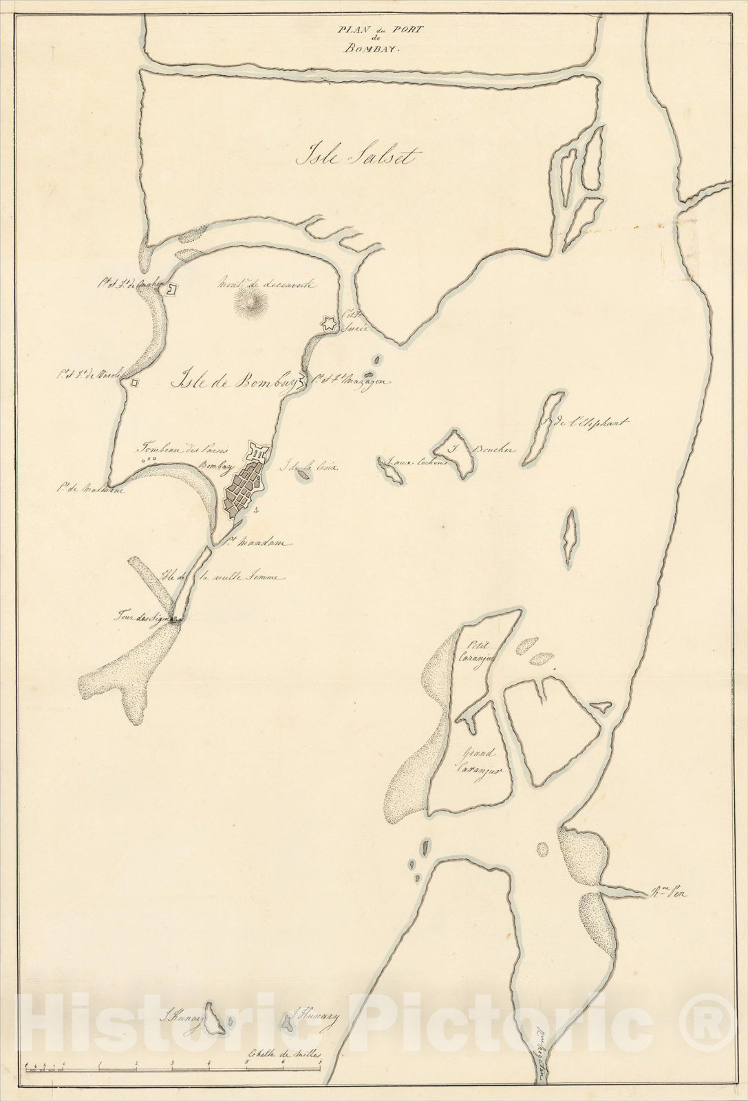 Historic Map : [Manuscript Map of Bombay Harbor] Plan du Port de Bombay, c1830, Anonymous, Vintage Wall Art