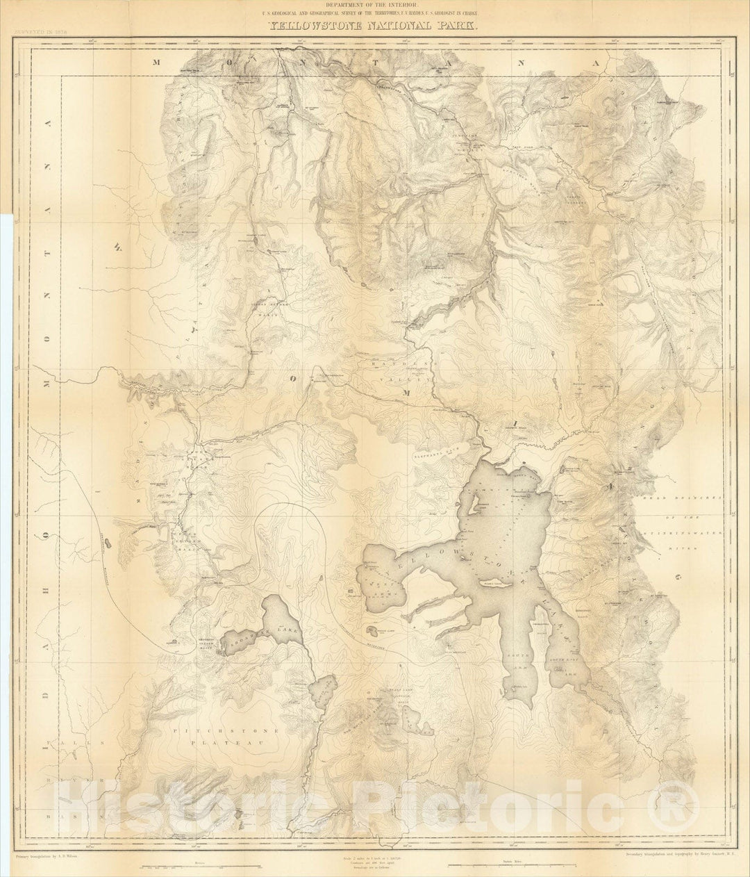 Historic Map : Yellowstone National Park, 1878, U.S. Geological Survey, Vintage Wall Art