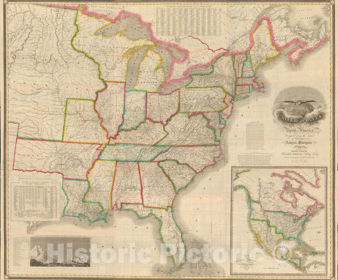 Historic Map : Map of the United States of North America Compiled from the Latest and most Authentic Information, 1825, Anthony Finley, Vintage Wall Art