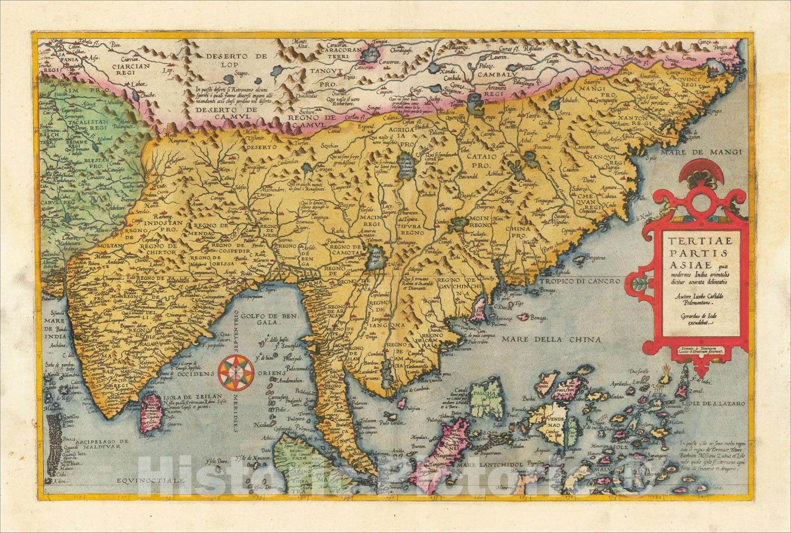 Historic Map : Tertiae Partis Asiae quae modernis India orientalis dicitur acurata delineatio Autore Iacobo Castaldo Pedemontano, 1593, Gerard de Jode, Vintage Wall Art