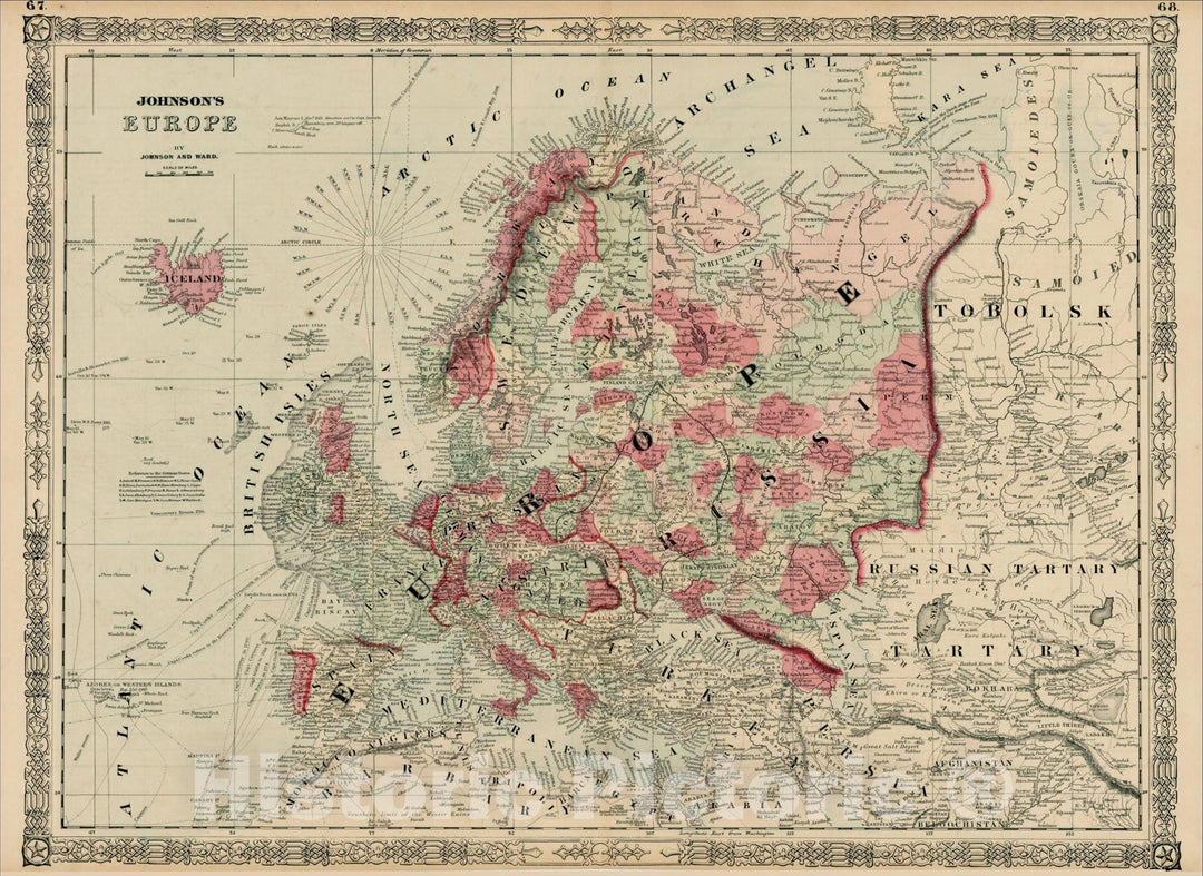 Historic Map : Johnson's Europe, 1862, Benjamin Ward, Vintage Wall Art