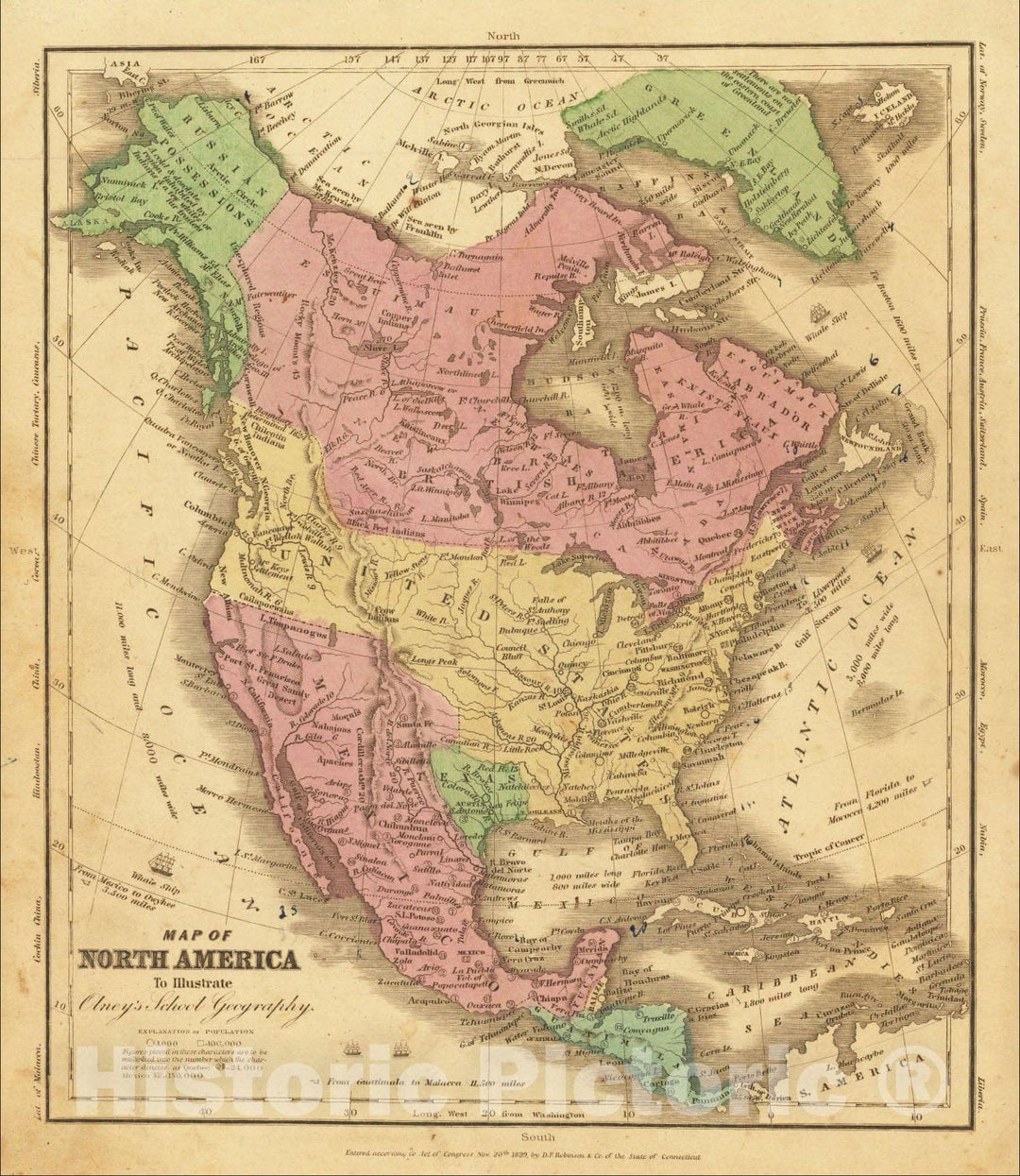 Historic Map : North America (Republic of Texas), 1840, D.F. Robinson, Vintage Wall Art