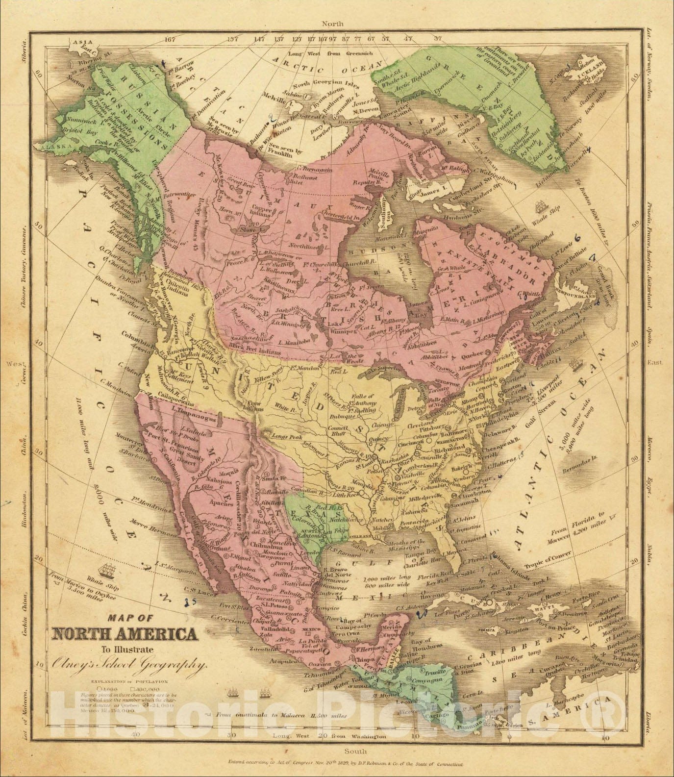 Historic Map : North America (Republic of Texas), 1840, D.F. Robinson, Vintage Wall Art