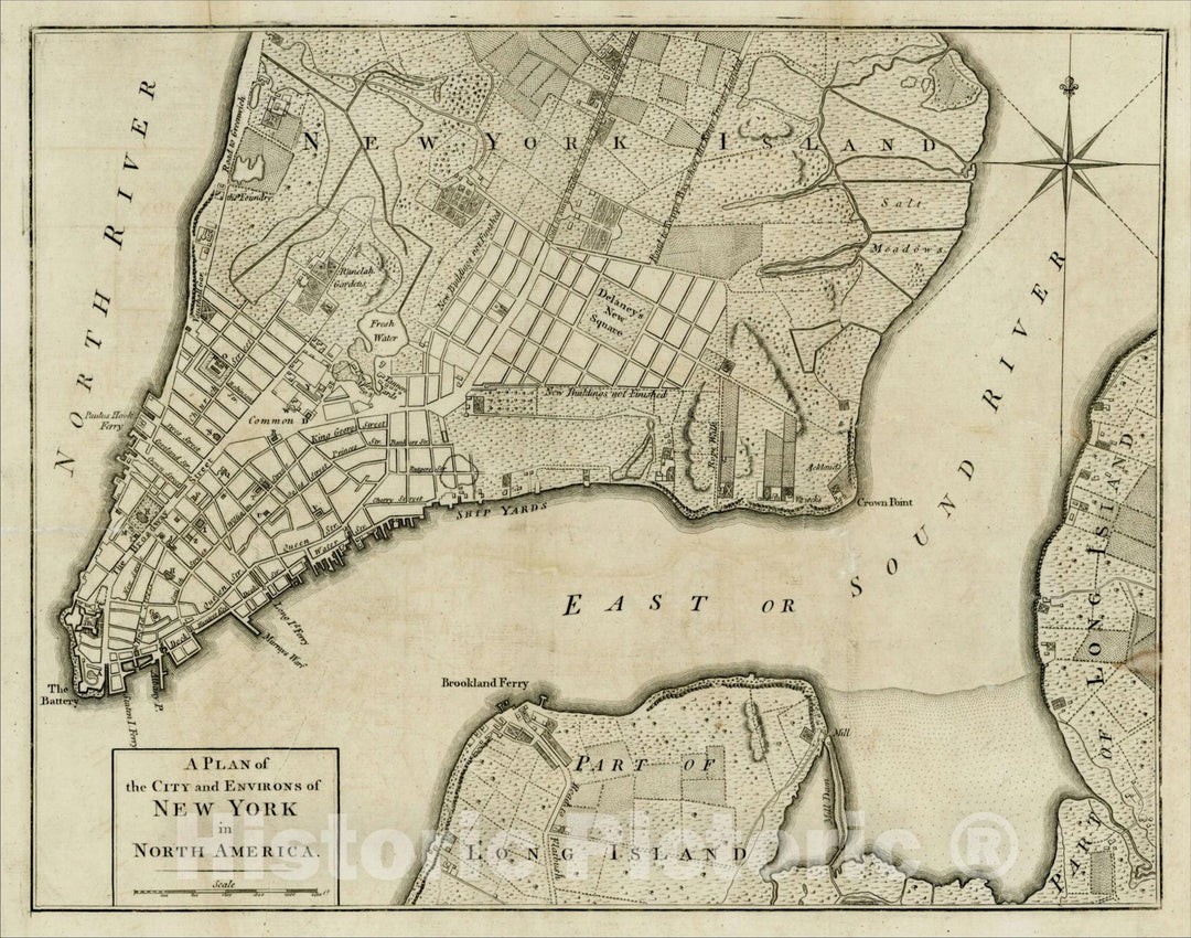 Historic Map : A Plan of the City and Environs of New York In North America, 1776, Universal Magazine, v1, Vintage Wall Art