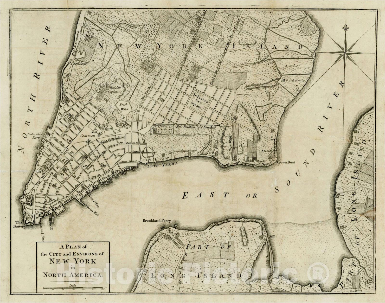 Historic Map : A Plan of the City and Environs of New York In North America, 1776, Universal Magazine, v1, Vintage Wall Art