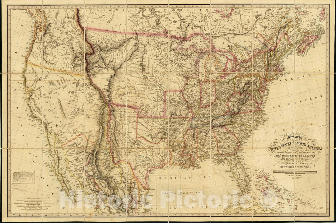 Historic Map : Fredonia Or The United States of North America; Including also Cabotia, or the Canadian Provinces, 1839, Richard Holmes Laurie, Vintage Wall Art