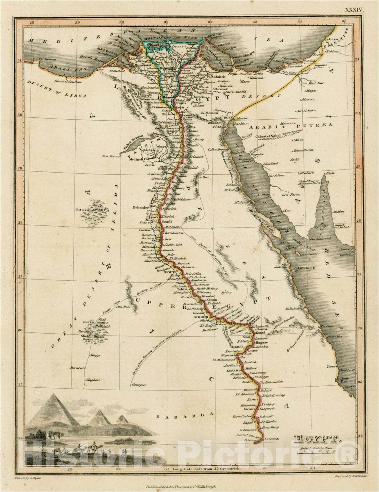 Historic Map : Egypt, 1820, John Thomson, Vintage Wall Art