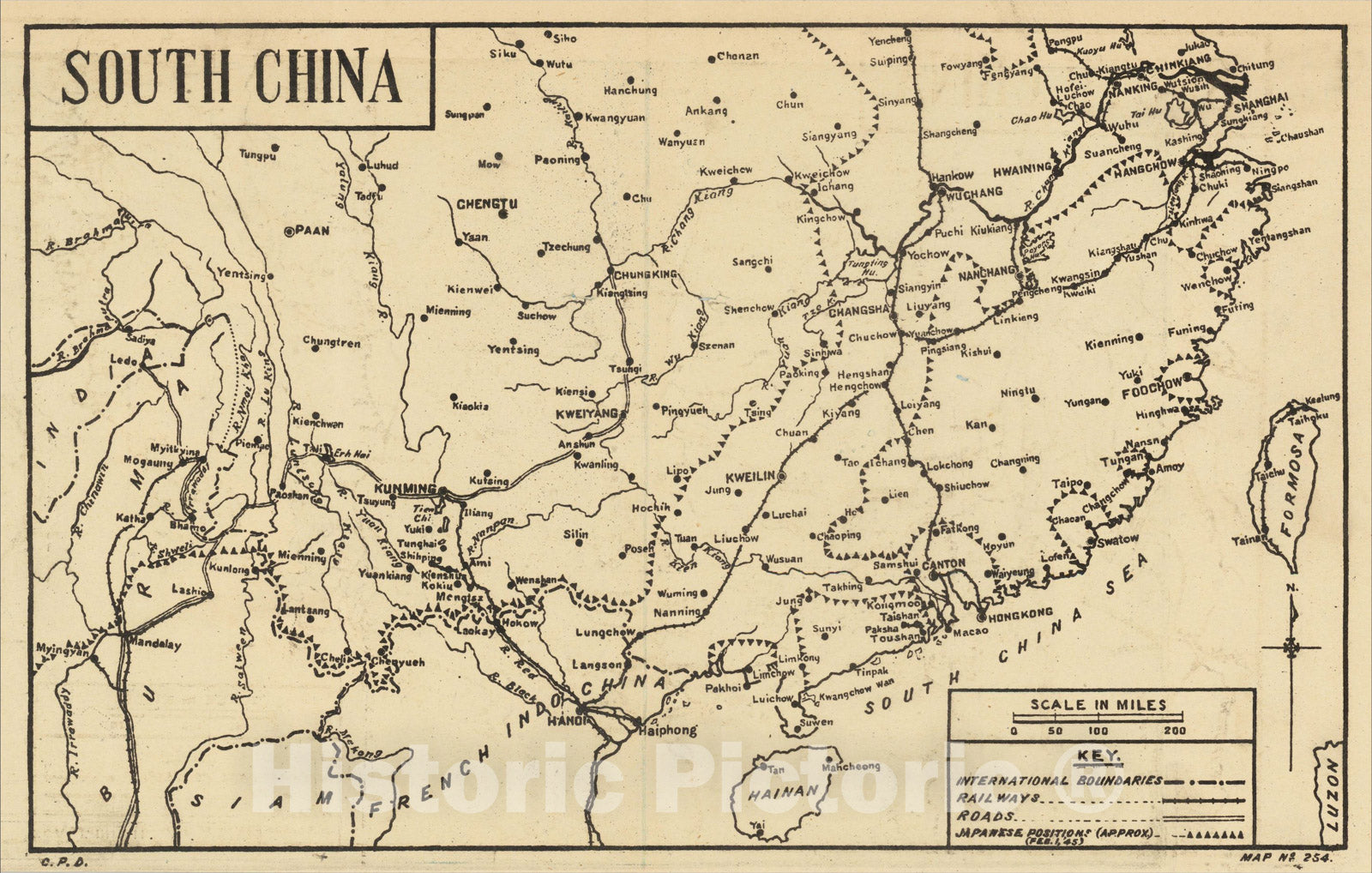 Historic Map : South China, 1945, C. P. D., v2, Vintage Wall Art