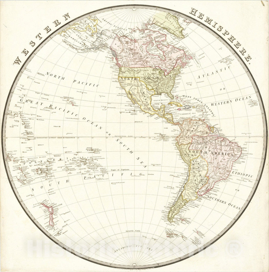 Historic Map : Western Hemisphere, 1829, John Wyld, Vintage Wall Art