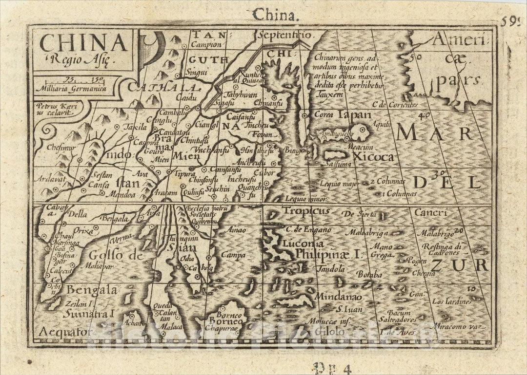 Historic Map : China Regio Asie., 1609, Petrus Bertius, Vintage Wall Art