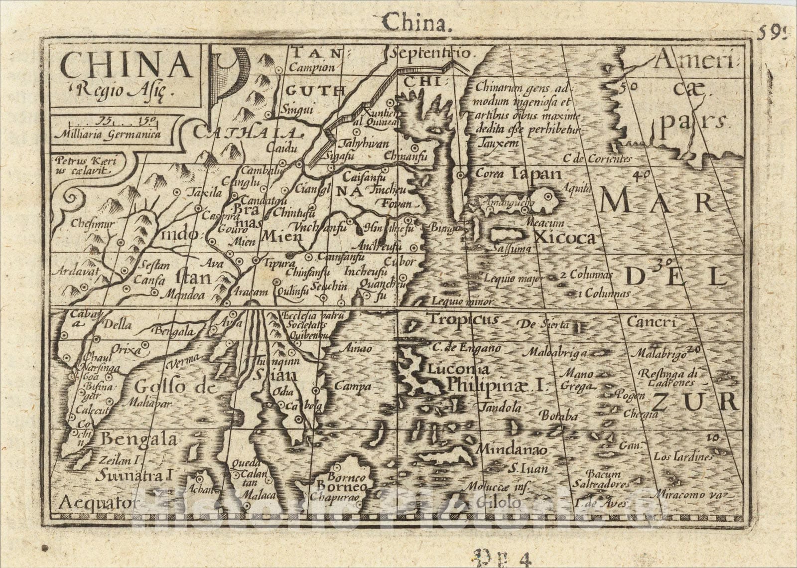 Historic Map : China Regio Asie., 1609, Petrus Bertius, Vintage Wall Art