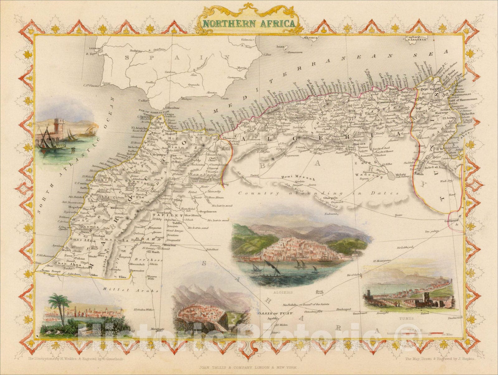 Historic Map : Northern Africa, 1851, John Tallis, Vintage Wall Art