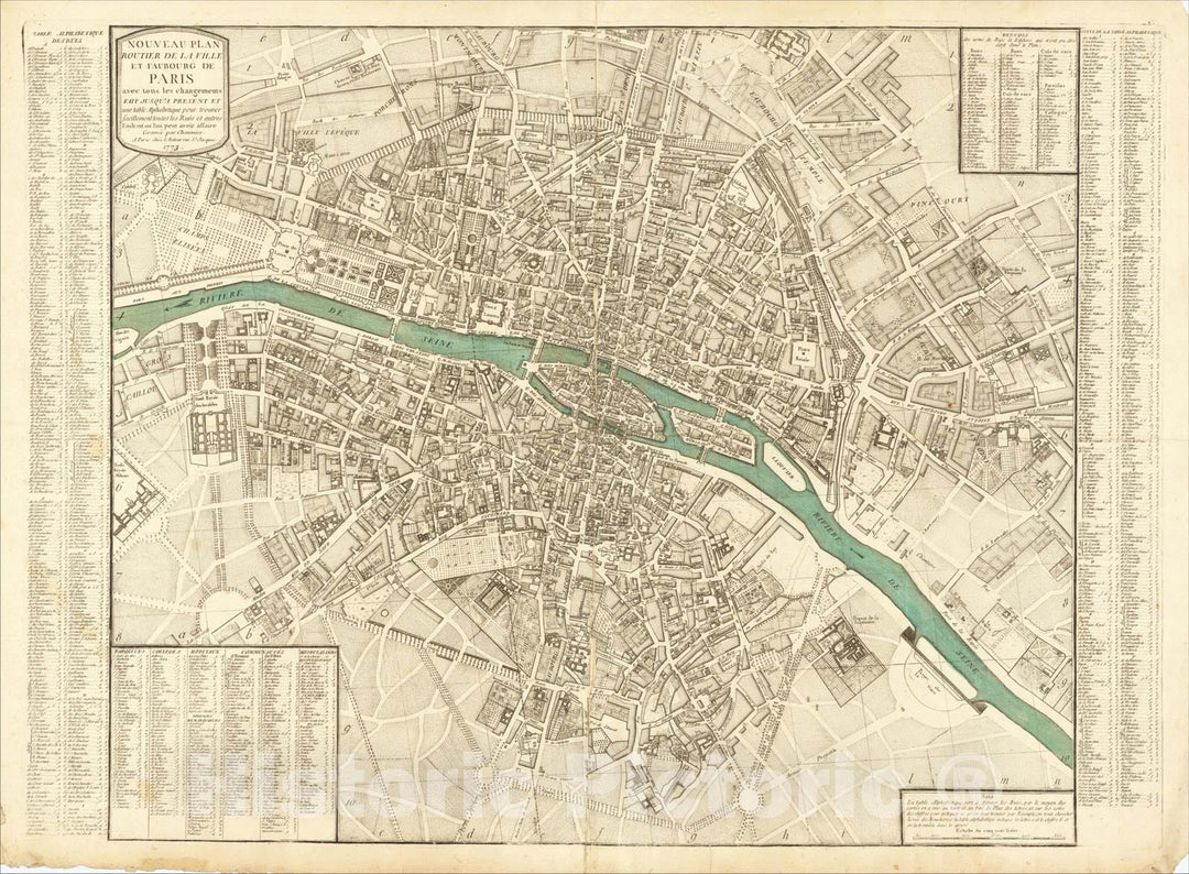 Historic Map : Nouveau Plan Routier de la Ville et Faubourg de Paris avec tous les changemems, 1773, C.J. Chaumier, Vintage Wall Art