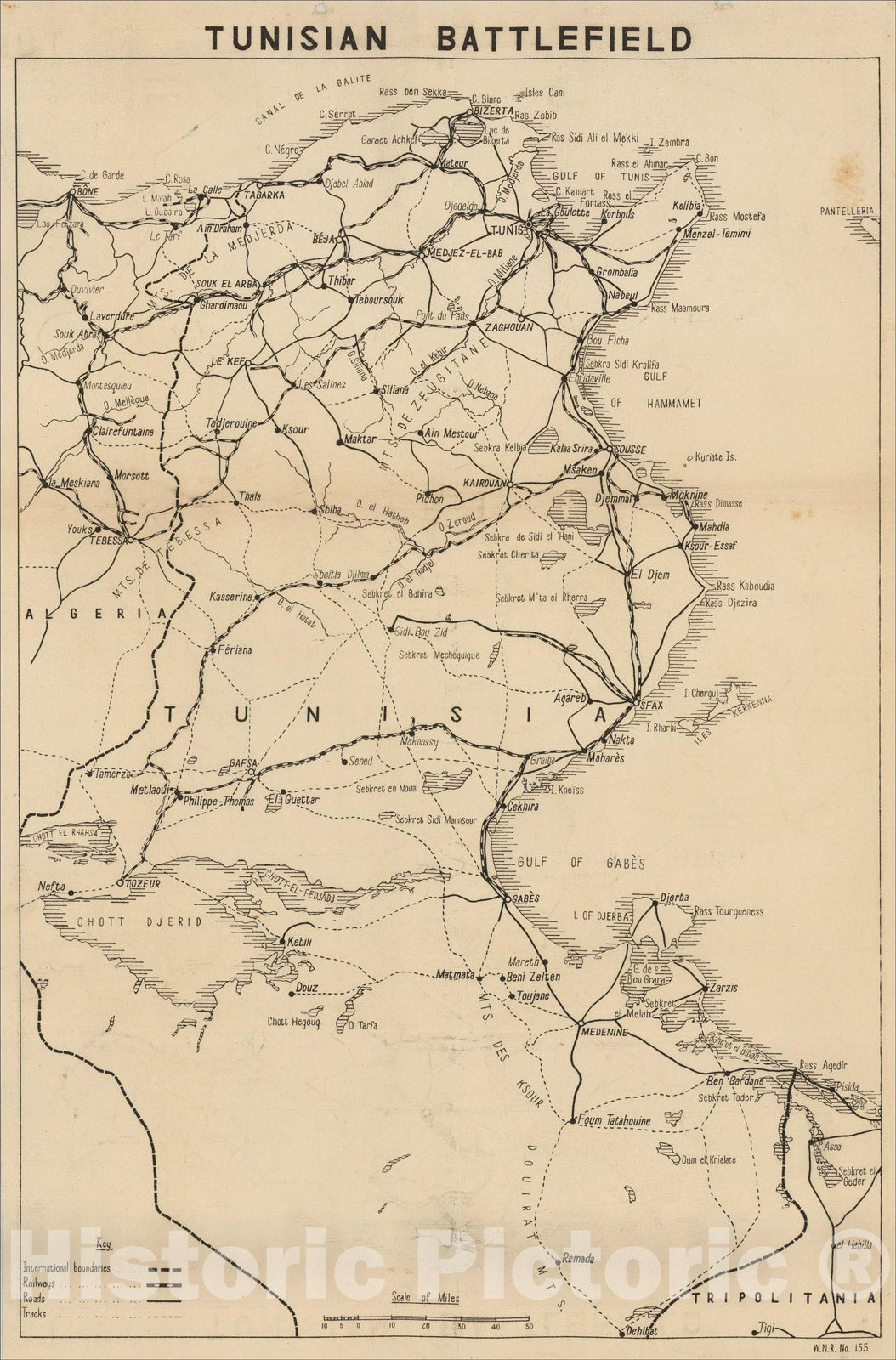 Historic Map : Tunisian Battlefield. [World War II Broadside Map.], 1945, C. P. D., Vintage Wall Art