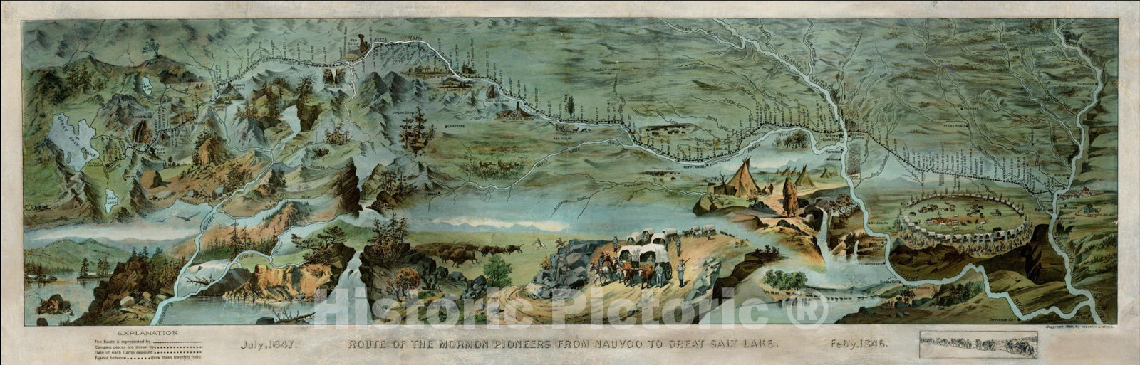 Historic Map : Route of the Mormon Pioneers From Nauvoo To Great Salt Lake. Feb'y 1846 July, 1847., 1899, Millroy & Hayes, v2, Vintage Wall Art